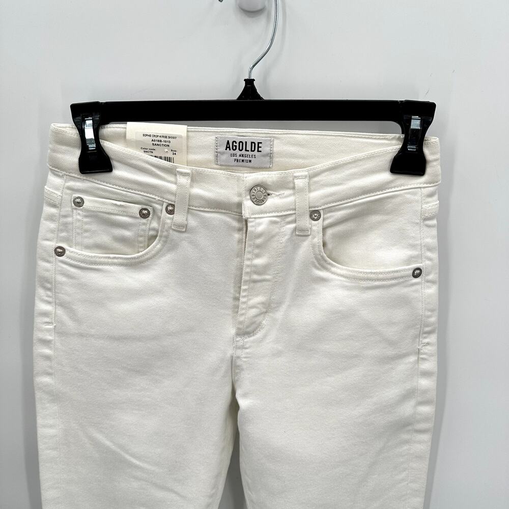 AGOLDE NWT Sophie High Rise Skinny White Denim Crop in Sanction // 00 (24) - Picture 7 of 12